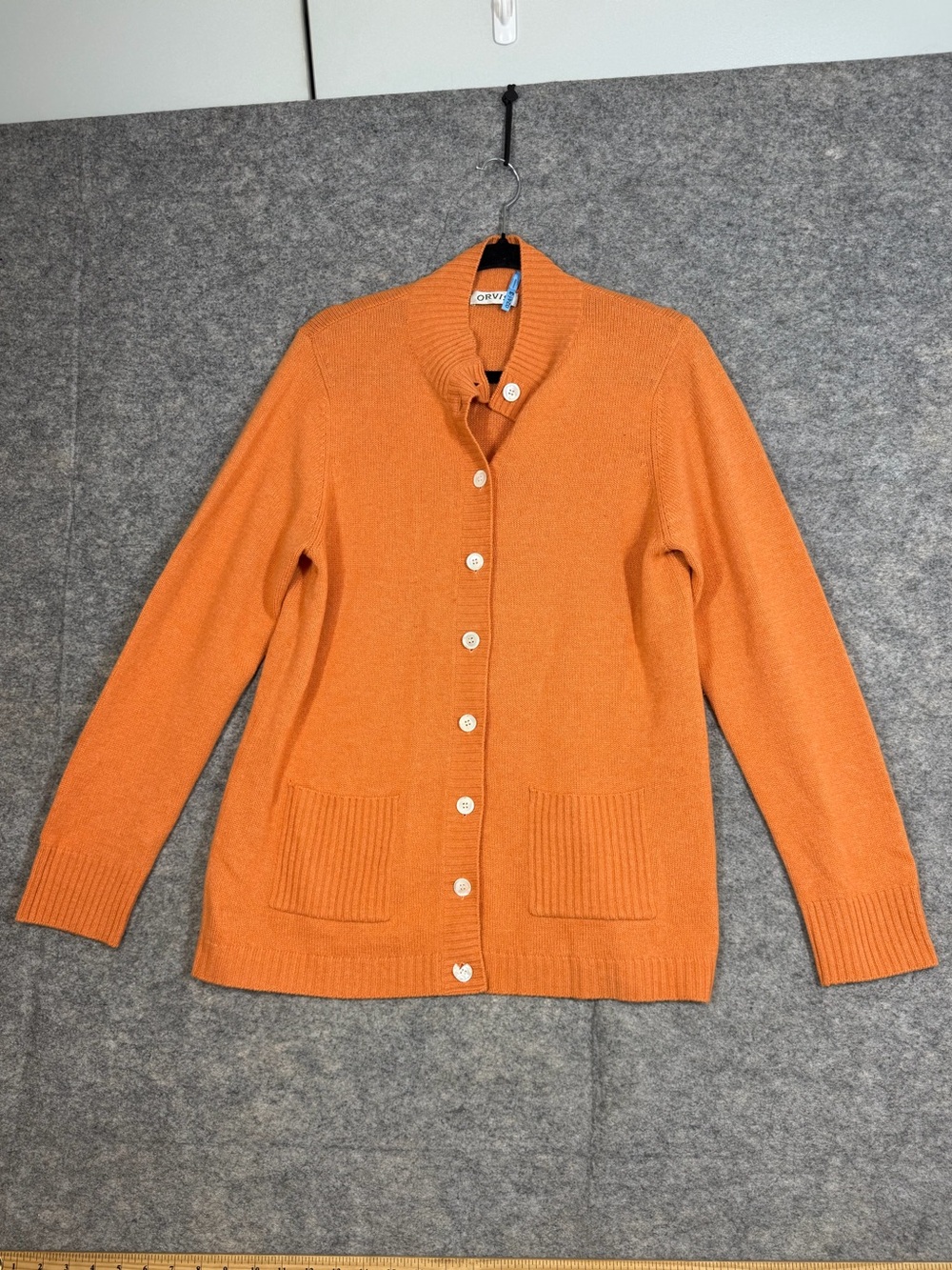 Orvis 100% Cashmere Cardigan Orange Medium Quiet Luxury Cottagecore Sweater